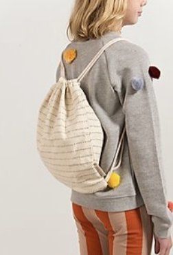Mochila saco cordón - Drawstring bag en rayas crudo y oro